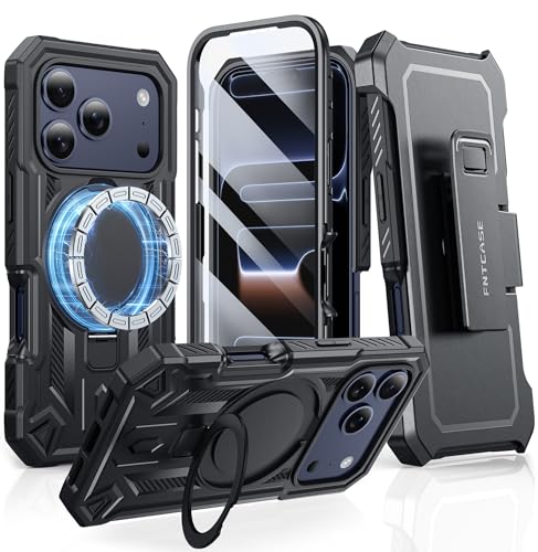 Coque iPhone 17 Pro magnétique FNTCASE antichoc noire pour éviter les bris d'écran accidentels