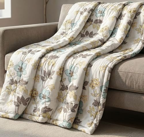 Image of VAS COLLECTIONS 220 GSM Reversible Microfiber AC Comforter /Duvet | Floral Pattern, 3-Layer Quilted All-Season Blanket for Double Bed (250 x 225 cm) | 2 kg (Pearl Aqua White, Double)