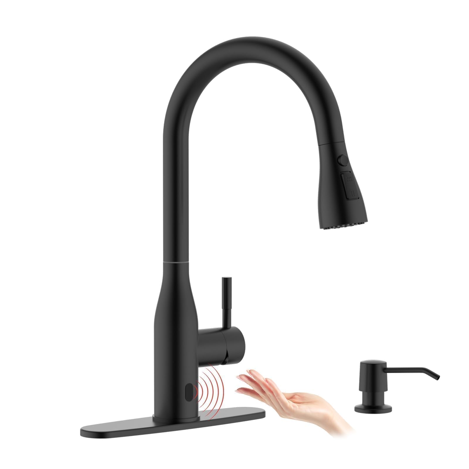APPASO Matte Black Touchless Kitchen Faucet Motion Sensor Pull Down Sprayer