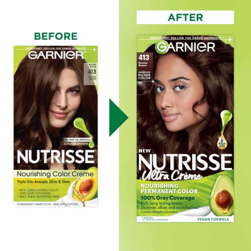Garnier Hair Color Nutrisse Nourishing Creme, 413 Bronze Brown (Bronze Sugar) Permanent Hair Dye, 1 Count (Packaging May Vary) #TOP1