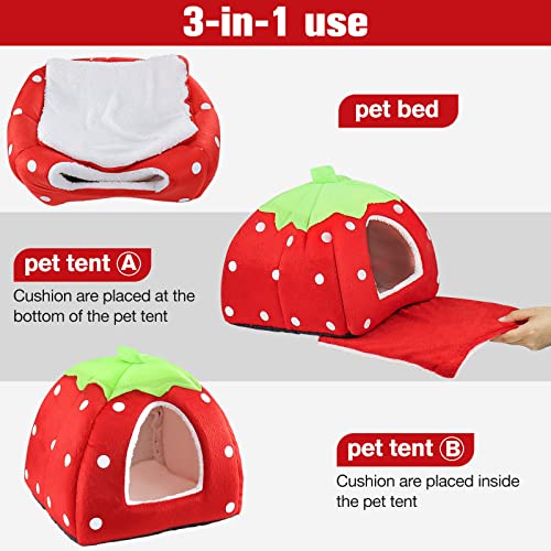 Kuschelsack Meerschweinchen Höhle Waschbar Kaninchen Kuschelhöhle Kuschelig Winter Gemütliches Kleintierbetten für Zwergkaninchen (Erdbeeren)