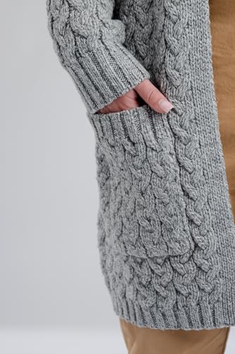 Image of SAOL Aran Coat for Women - Irish Open Front Fisherman Cardigan with Pockets - Merino Wool Made in Ireland