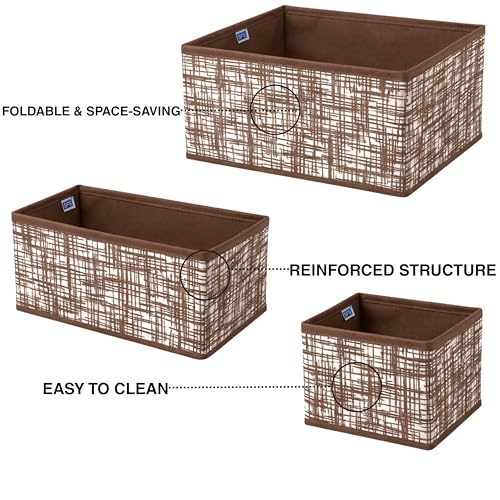 Image of Skrill 8-Piece Foldable Cloth Storage Box Set | Cube Baskets, Bins & Dividers for Closet & Dresser Drawer Organization - Brown Checks
