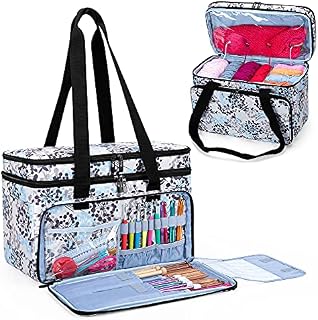 CURMIO Double-Layer Knitting Tote Bag, Yarn Storage Bag with Compartments for Crochet Hooks, Knitting Needles(Up to 14/35.5cm), Knitting WIP or Accessories, Dandelion(Bag Only)