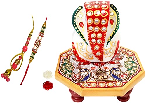 Bracelets Rakhi de fête avec coffret cadeau Ganesha en marbre et composants Tika complets