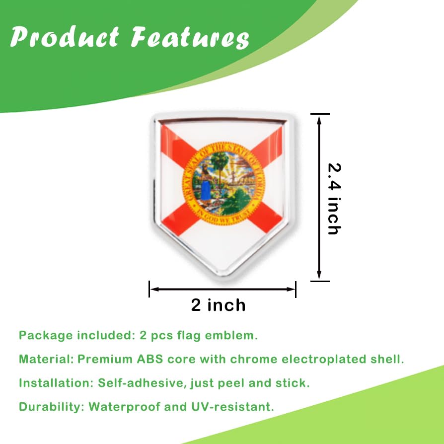 Image of Newperlite Florida Flag Decal Sticker Car Emblem Florida Flag Car Decoration Accessories Chrome Shield for Truck Vehicles Cars, 2 Pack