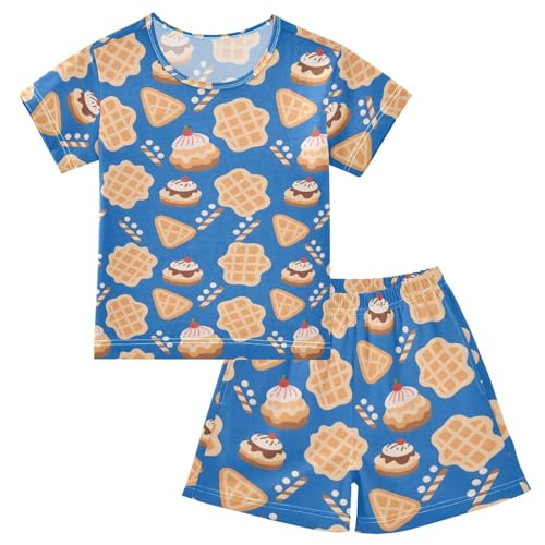 Pajama Sets Waffles Ice Cream Pattern Short Sleeve Summer Sleepwear 2 Piece Pjs