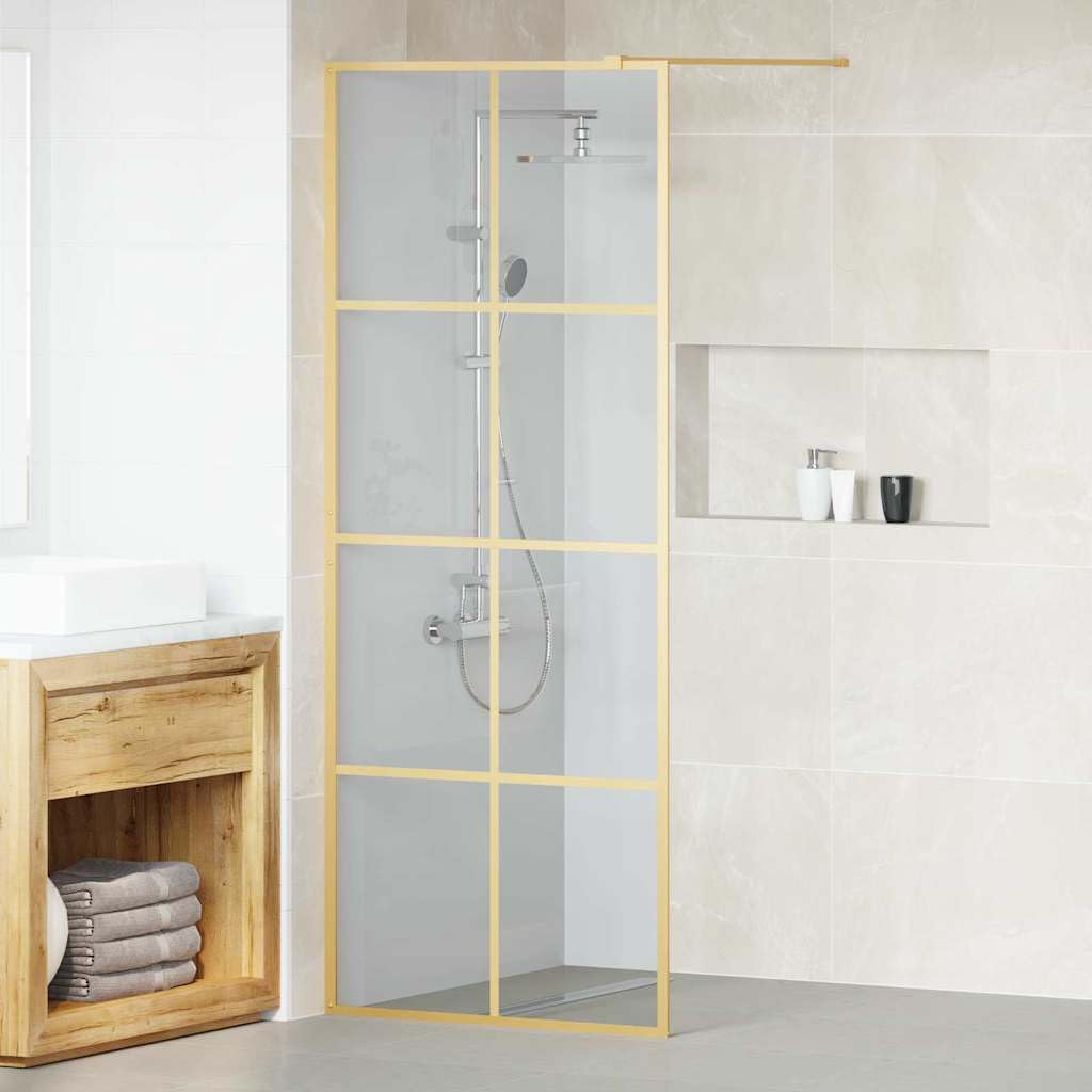 Fengshui Walk-in - Mampara de ducha (cristal templado, 80 x 195 cm), color dorado | Marco de aluminio, cristal templado de seguridad, ancho ajustable, incluye soporte de 100 cm
