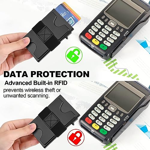 UpLook RFID Blocking AirTag Wallet for Men - Slim Minimalist Design, Holds 12+ Cards & Cash, Quick Access Metal Wallet with Elastic Money Strap & Detachable Air Tag Case (Popular Black)4