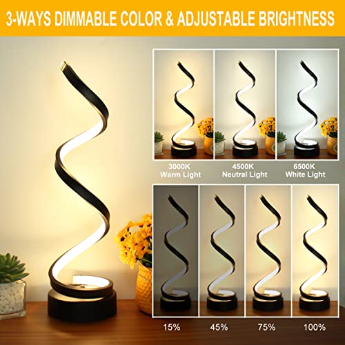 Besketie Led Table Lamp Set Of 2, Modern Dimmable Spiral Table Lamp, 12W Desk Lamp 3 Colors 10 Brightness Level Nightstand Bedside Lamp Desk Light For Bedroom, Living Room, Dining Room, Office (Black) #TOP2