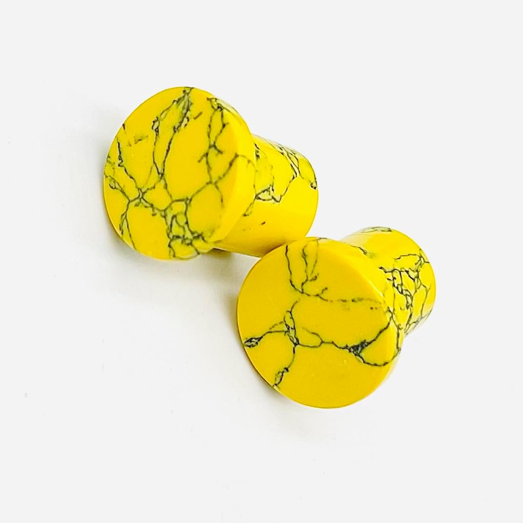 Yellow Turquoise Stone Single Flared Ear Plugs – Handmade Stone Gauges – Stone Body Piercing Jewelry – Saddle Fit Stretching Plug – Unisex