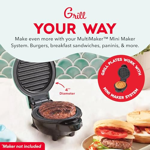 Image of Dash MultiMaker Mini System Removable Plate Set - Nonstick Replacement Plates for Fun-Shaped Waffle Breakfast - Waffle Maker Not Included - Two-Pack - Grill Plates, 4-Inch