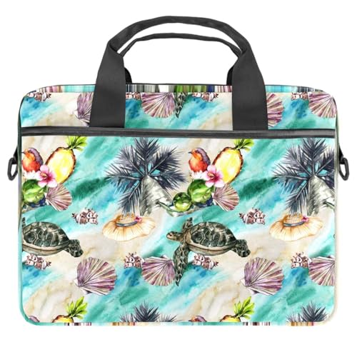 Sac à bandoulière pour ordinateur 13 à 14.5 pouces avec motif palmier et tortue tropicale