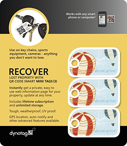 Dynotag® Web Enabled Smart Mini Fashion Id Tags, With Dynoiq™ & Lifetime Recovery Service. 3 Identical Tags For Gear (Up!) #TOP4