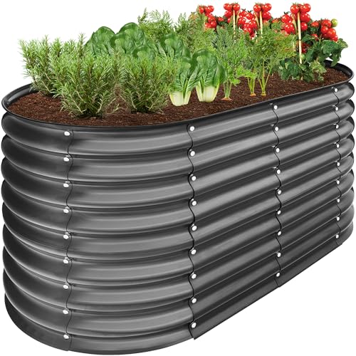 Best Choice Products 4x2x2ft Outdoor Metal Raised Garden Bed Oval Deep Root Planter Box for Vegetables Flowers Herbs and Succulents w/ 101 Gallon Capacity Rubber Edge Guard - Charcoal