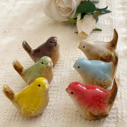 Lot de 6 figurines d'oiseaux en céramique, multicolore, mini décoration de jardin et de maison, statues décoratives pour jardin, salon, chambre à coucher, bureau,...