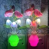 [2 Pack] UTLK Plug-in Rose Flower LED Mushroom Night Light Lamp with Dusk to Dawn Sensor 7 Color Cha
