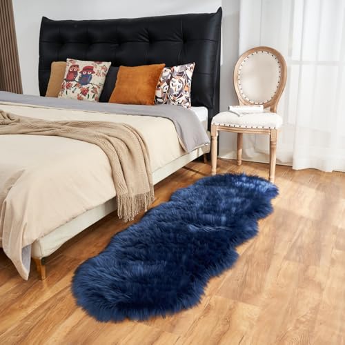 Arbosofe Ultra Soft Faux Fur Rug, Area Rugs, Dark Blue Fluffy Shaggy Fur Rug for Bedroom & Living Room, Kids Room Decor, 2 x 6 Feet Sheepskin
