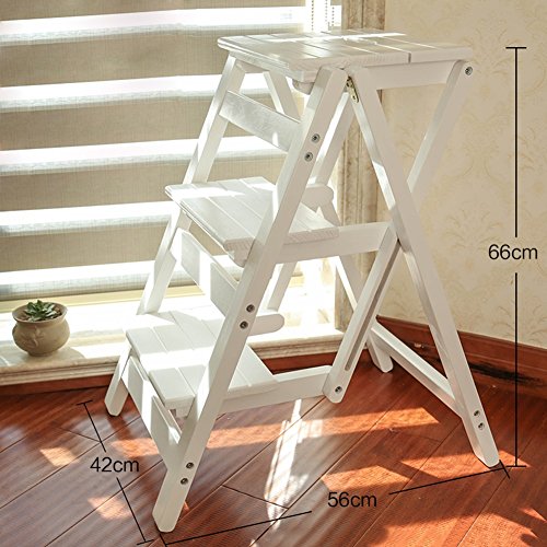 Preisvergleich Produktbild Leiter Hocker 3 Schritte Massivholz Haushalt Multifunktions Falten Treppenstuhl Dual-Use Indoor Climb Kleine Leiter Treppen Hocker (Farbe : Weiß)