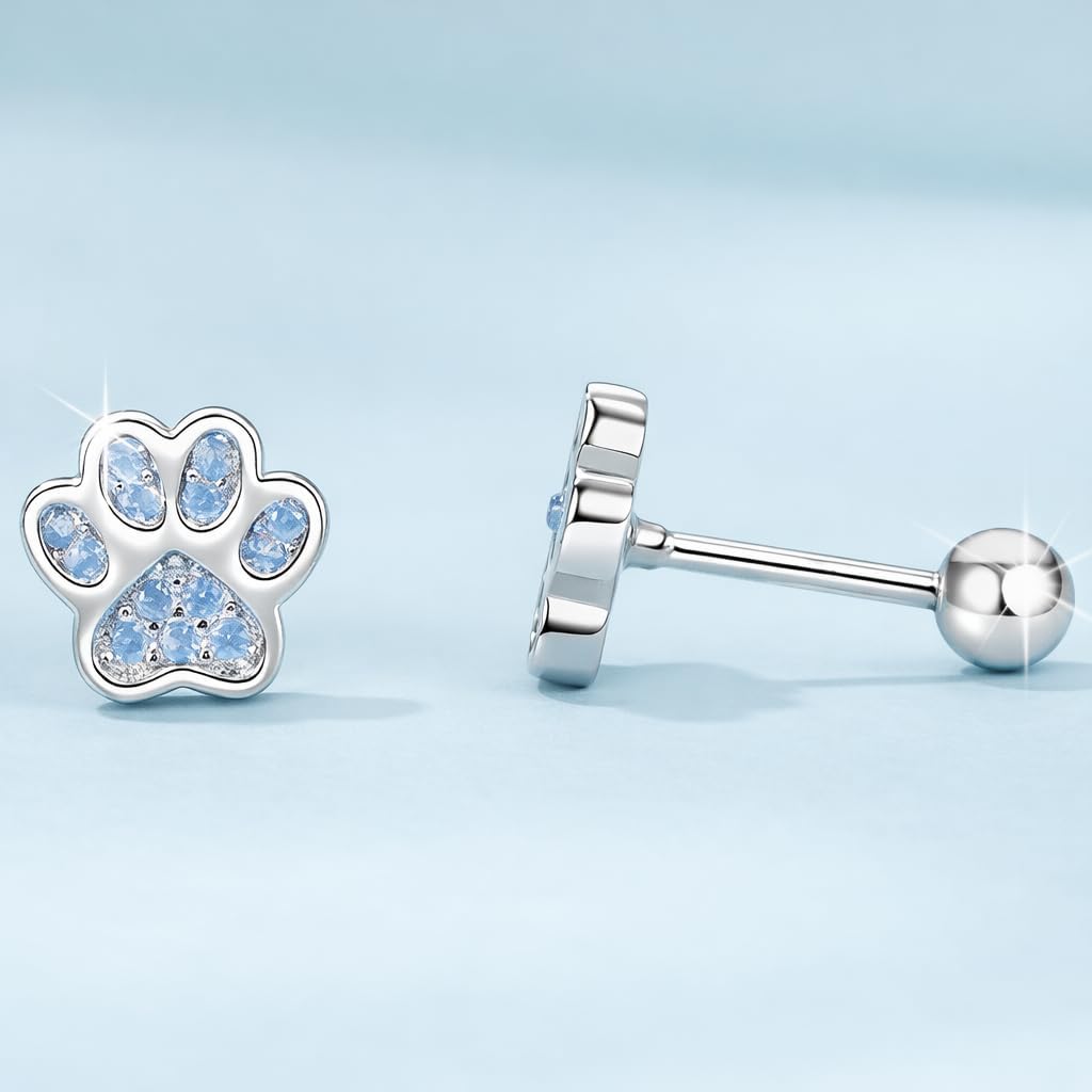 Rose Gold Cat Stud Earrings, Dog Paw Earrings, Pink Glass Crystal, Rhinestone Accents, 0.63 x 0.35 inches - Cat Earrings Gift