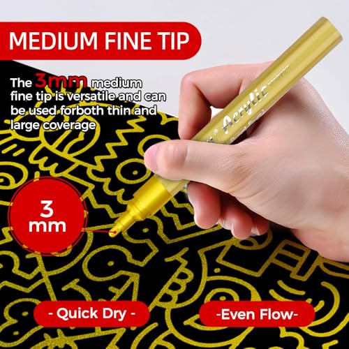 Image of SFAIH Gold Paint Markers Pens - 4 Pack 2-3MM Medium Tip Metallic Acrylic Markers for Poster Board, Wood Signs, Glass Jars, DIY Home Decor
