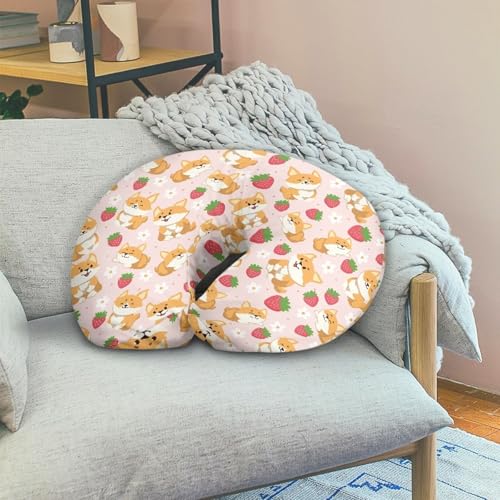 Image of Corgi Strawberry Nursing Pillow Cover for Bottle Feeding, Removable Breathable Nursing Pillow Case for Baby Boy Girl, Durable Custom Gifts