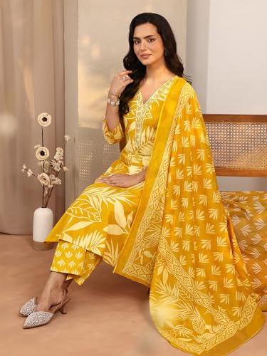 Image of Libas Printed Cotton Blend Straight Kurta Set for Women | daily wear suit