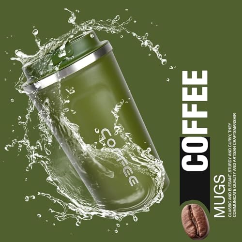 Image of Stvin 380ml Insulated Coffee Mug Travel, Stainless Steel Tumbler with Leak-Proof Lid, Reusable Thermal Cup for Hot & Cold Drinks, Car, Office, Camping & More (Green)