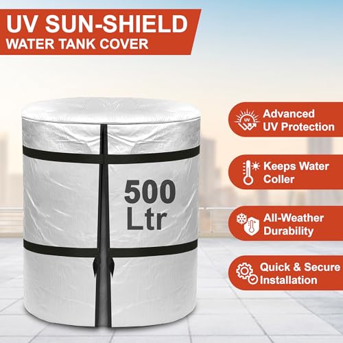 Image of GLUN 500 Liter Water Tank Insulation Cover, Pack of 1 Valcro Opening, Protects from Heat, Cold & Algae, Roof Top Thermal Water Tank Cover