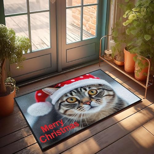 Paillasson chat Noël grand format tapis entrée 65x90 - 2