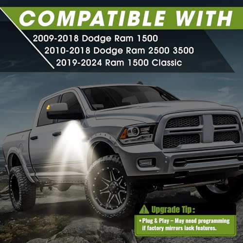 Image of White Tow Mirrors for 2009-2018 Ram 1500, 2010-2018 Ram 2500 /3500