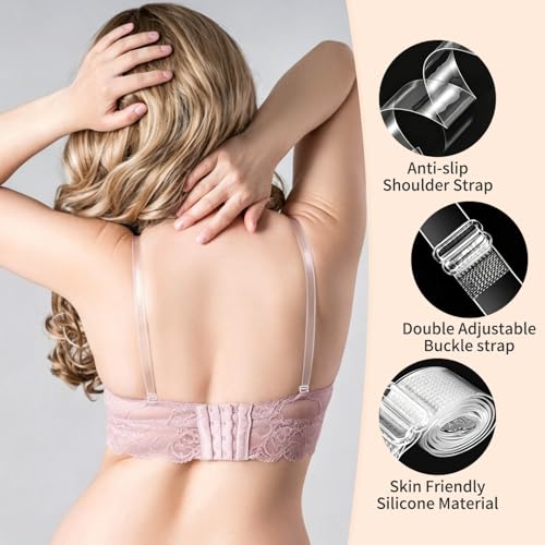 image for Woosuke 4 Pairs Invisible Clear Bra Straps, Adjustable Transparent Str