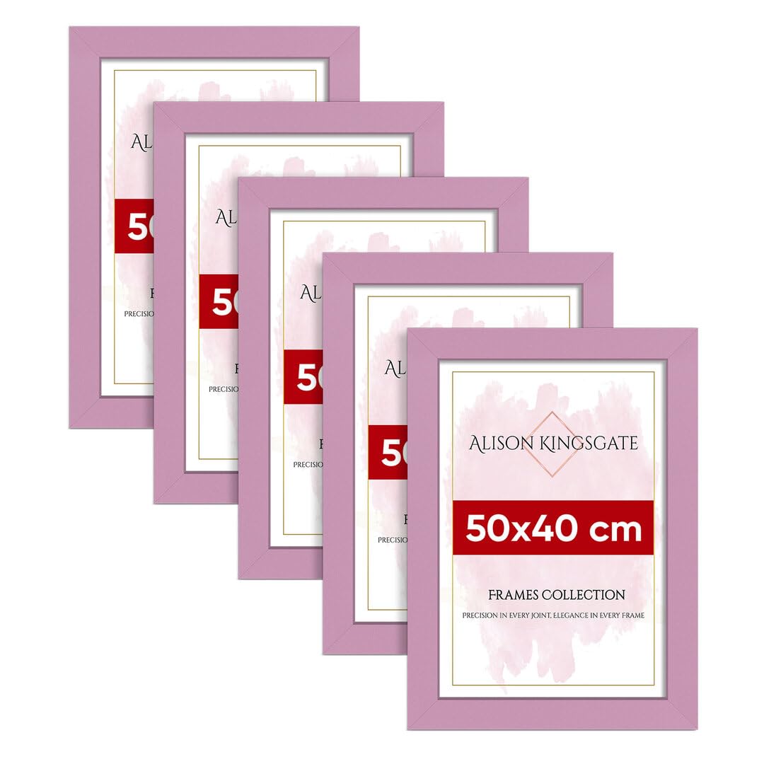 Alison Kingsgate Modern 50X40CM PINK Photo Frame Pack of 5-Engineered Wood Picture Frames with Shatterproof Perspex - Ideal for Artwork-Wall Mount or Tabletop - Multiple Sizes & Colours Available