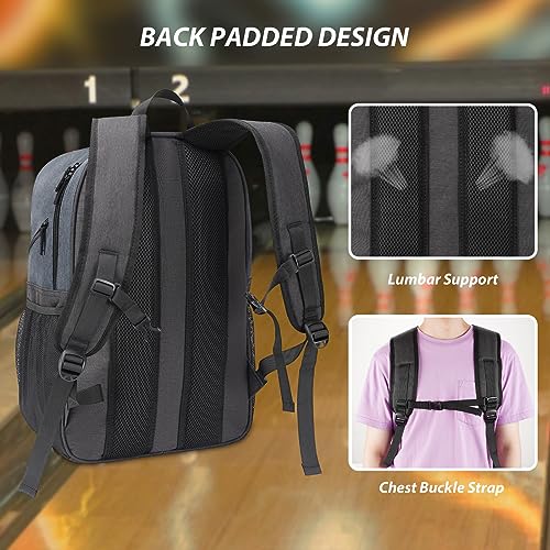 Bosynoy Bowling Backpack, Bowling Ball Bag Totes for Single Ball with Shoe Compartment & Foam Padded, Fits Shoes Up to US Mens Size 16, Grey by Bosynoy - Image 4