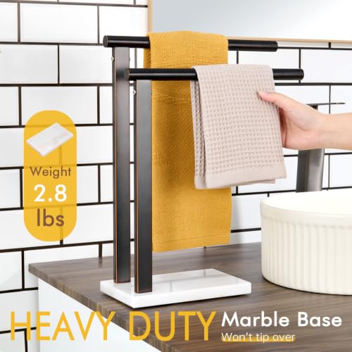 Image of KOKOSIRI Hand Towel Bars Stand Towel Rack 2-Tier with Marble Base for Bathroom Vanity Countertop, Oil Rubbed Bronze Stainless Steel 15.7'' Height THS0007-ORB