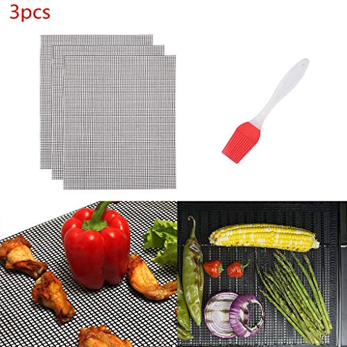 RUONAI Non-stick Barbecue Grilling Mats High Security Grid Shape BBQ Mat With Heat Resistance Set Of 3-Non Stick Barbecue Mats bbq mat
