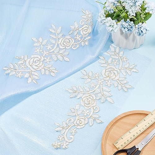 GORGECRAFT 4Pcs Embroidery Lace Appliques Flower Embroidered Patch Gold Metallic Edge Floral Lace Fabric Sew on Appliques for DIY Sewing Crafts Wedding Dress Clothing Backpacks Embellishments - Image 4
