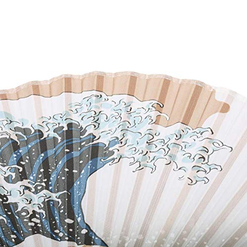 Hilitand Leques dobráveis elegantes estilo japonês ventiladores de bambu portáteis com ondas pintada