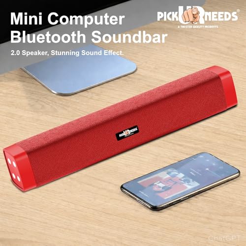 Image of Pick Ur Needs Rechargeable 10W Wireless Bluetooth Soundbar Speaker with 1200mAh Battery, FM Radio, TF Card, USB & AUX Support - 4 Hours Playtime Home & Outdoor Speakers (Red)