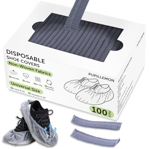 PUPILLEMON 100Pcs(50 Pairs) Non-Woven Shoe Covers Disposable Non Slip for Indoors, Breathable | Durable Booties for Shoes Covers, Fits Up to Size 13 US Men (Gray)