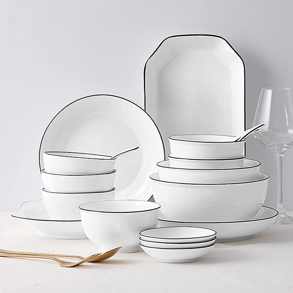 19ピースディナーウェアセット、ボーンチャイナ磁器食器セット、プレート、ボウル、皿付き、セラミックディナーセット、ホームキッチンとダ