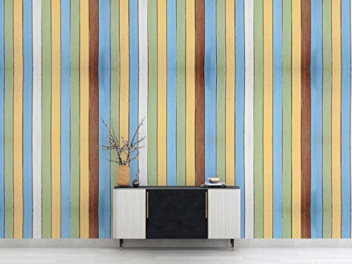 Image of DWELLSINDIA Painted Wood Self Adhesive Wallpaper Peel & Stick, Waterproof, Scratch Resistant, Laminated (41cm x 244cm, Multi)