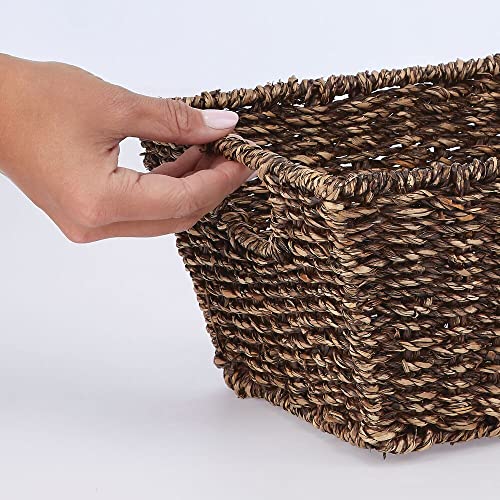 Mdesign Natural Woven Seagrass Nesting Closet Storage Organizer Basket Bin For Kitchen Cabinets, Pantry, Bathroom, Laundry Room, Closets, Garage - 4 Pack - Dark Brown #TOP3
