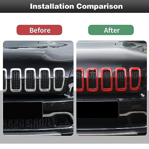 Image of CheroCar for Jeep Cherokee Front Grille Cover Grill Frame Trim Inserts Fits for 2014-2018 Jeep Cherokee,Red
