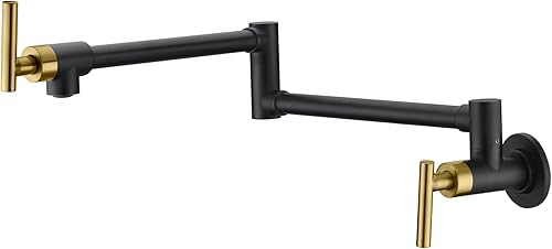 Vista 14 de SUMERAIN Grifo de llenado de ollas de montaje en pared, grifo de cocina de bronce aceitado, oscilación de doble articulación y palancas de cierre