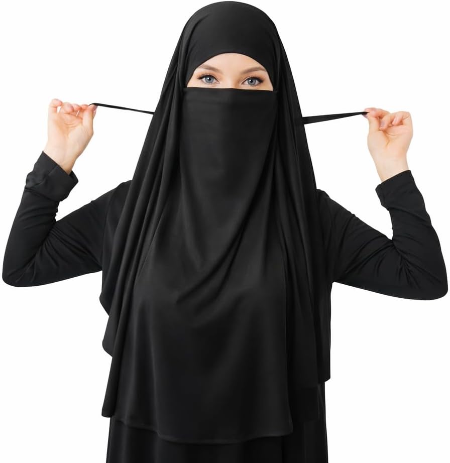 AMAL Premium Khimar for Women – Full Coverage Modest Muslim Hijab, Cotton Stretch Jersey, Tie Back Overhead Jilbab