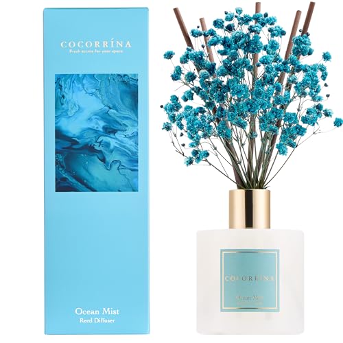 COCORRÍNA Difusor de aroma de caña, 8 varillas aromáticas de 200 ml, aroma oceánico, natural, de larga duración, para hogar y decoración de estantes de baño