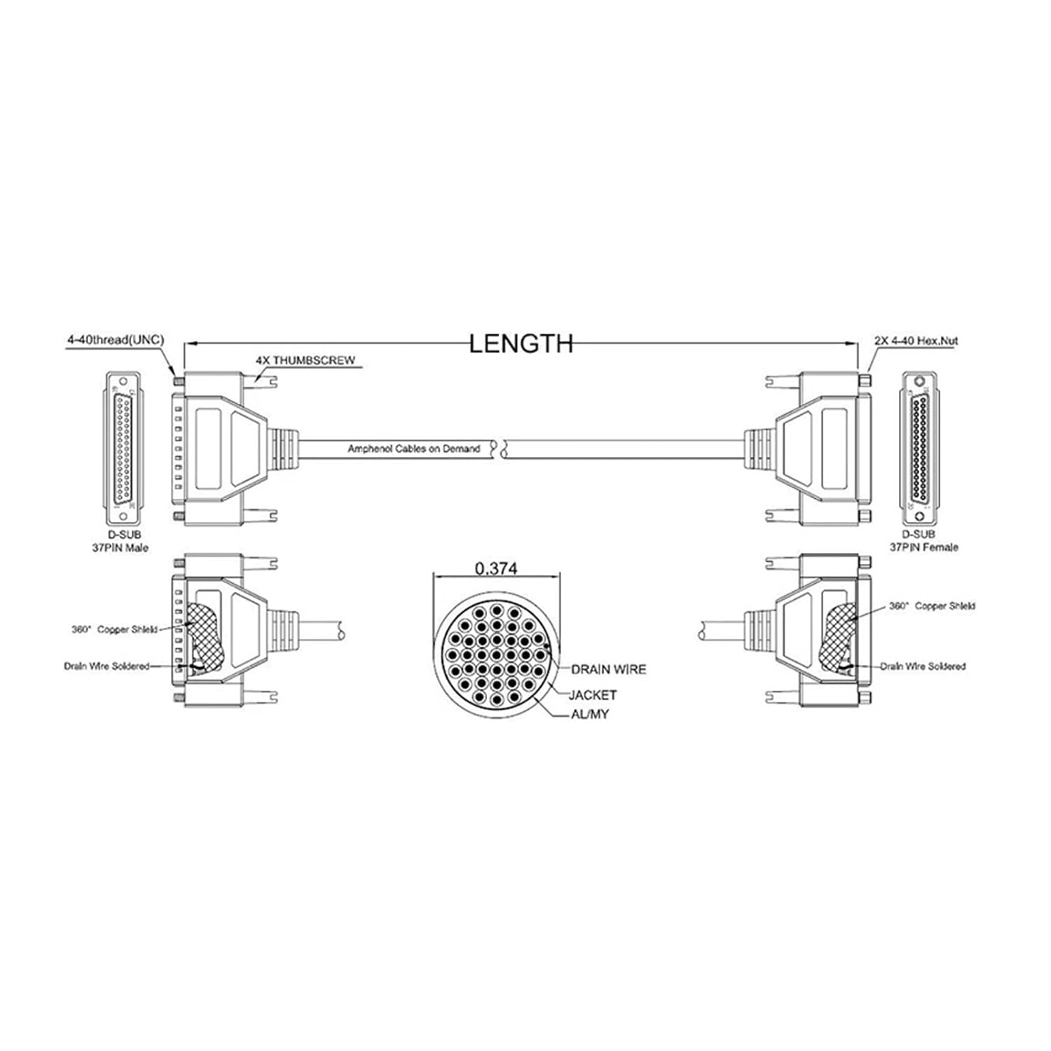 DB50 Data Extension Cable Industrial Control Terminal Block Cable high Speed 3-Row DB 50 pin Male to Female Shielded Cable(Male to Male,0.5M)