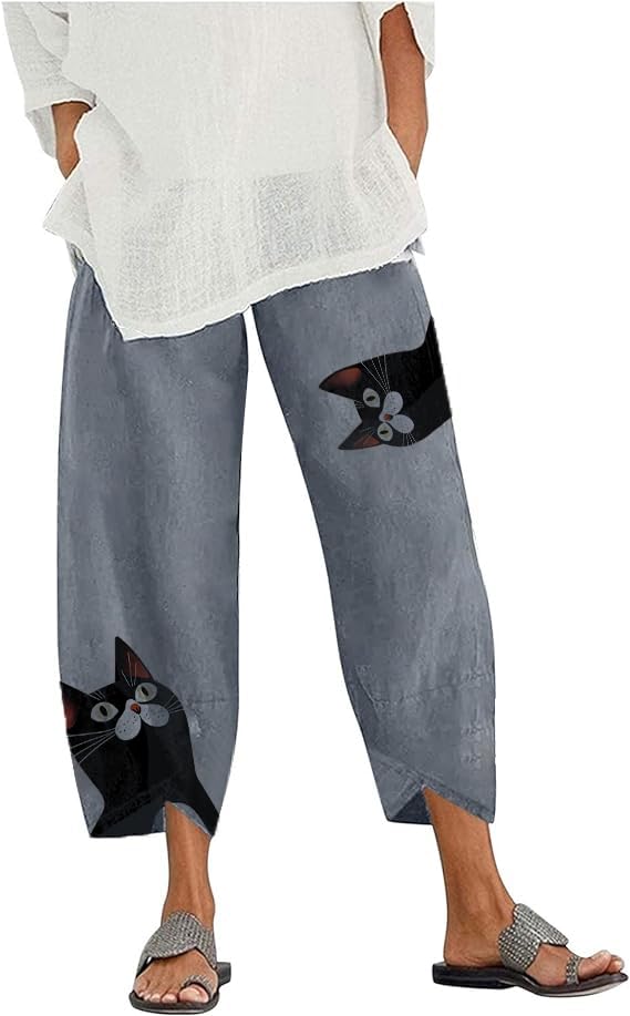 MARSVOVO Purple Floral Capri Pants - Womens Plus Size Bohemian Trendy Dressy Casual High Rise Straight Leg Palazzo