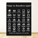  Ling88 Tableau Decoration Murale Salon Art Photo Toile Peinture Buanderie Décor Français Blanchisserie Symbole Signe Imprime Noir Et Blanc Affiche Mur Art Affiches Imprime- 40X60Cm